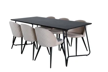 Petra Matgrupp 190 cm Rektangulär med 6 Velvet stolar - Svart - Products - Möbler - Bord & matgrupp - Matgrupp