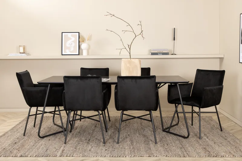 Petra Matgrupp 190 cm Rektangulär med 6 Petra stolar, Svart