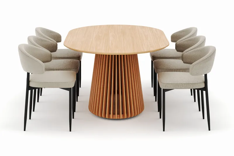 Peyra Matbord 200 cm Oval med 6 Sawako Stolar - Natur - Products - Möbler - Bord & matgrupp - Matgrupp