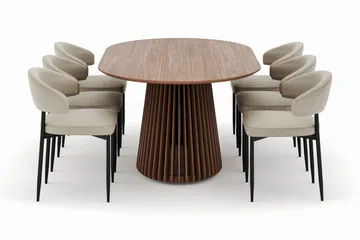 Peyra Ovalt Matbord 200 cm med 6 Sawako Stolar - Valnöt - Products - Möbler - Bord & matgrupp - Matgrupp