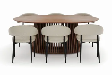 Peyra Ovalt Matbord 200 cm med 6 Sawako Stolar - Valnöt - Products - Möbler - Bord & matgrupp - Matgrupp