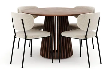 Peyra Runt Matbord 120 cm med 4 Gemmiano Stolar - Valnöt - Products - Möbler - Bord & matgrupp - Matgrupp