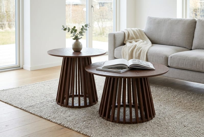 Peyra Soffbord Satsbord Runt 86/60 cm Fanér - Valnöt - Products - Möbler - Bord & matgrupp - Soffbord