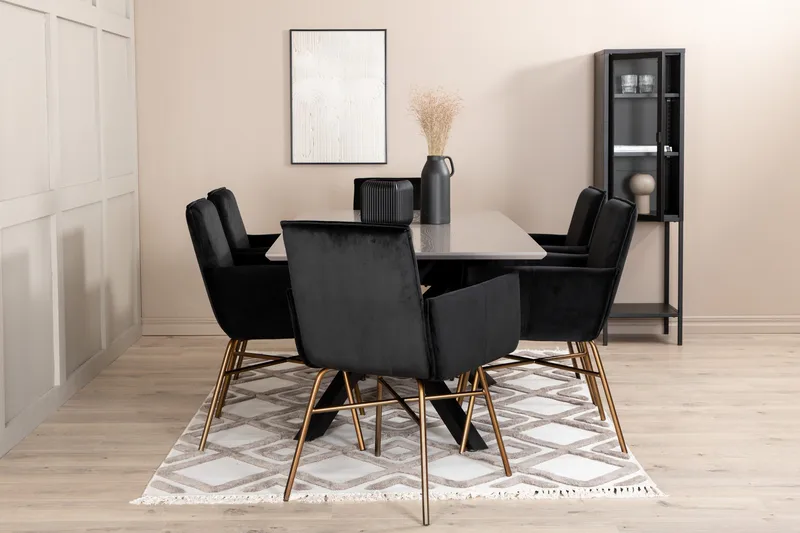 Piazza Matgrupp 180 cm Rektangulär med 6 Petra stolar, Svart