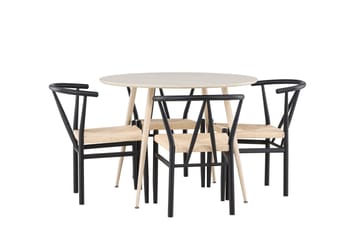 Plaza Matgrupp 100 cm Rund med 4 Alfons stolar - Whitewash/Svart - Products - Möbler - Bord & matgrupp - Matgrupp
