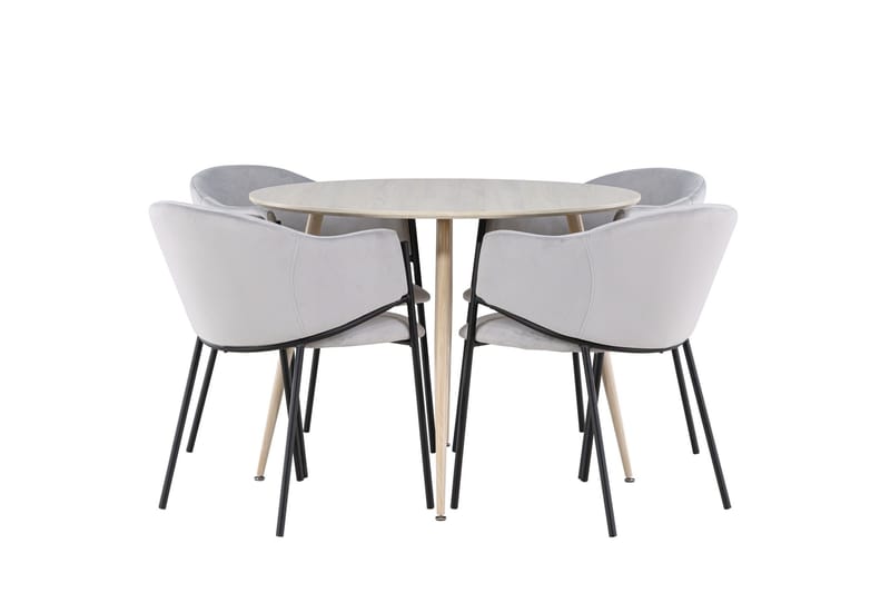 Plaza Matgrupp 100 cm Rund med 4 Evelina stolar - Whitewash/Grå - Products - Möbler - Bord & matgrupp - Matgrupp