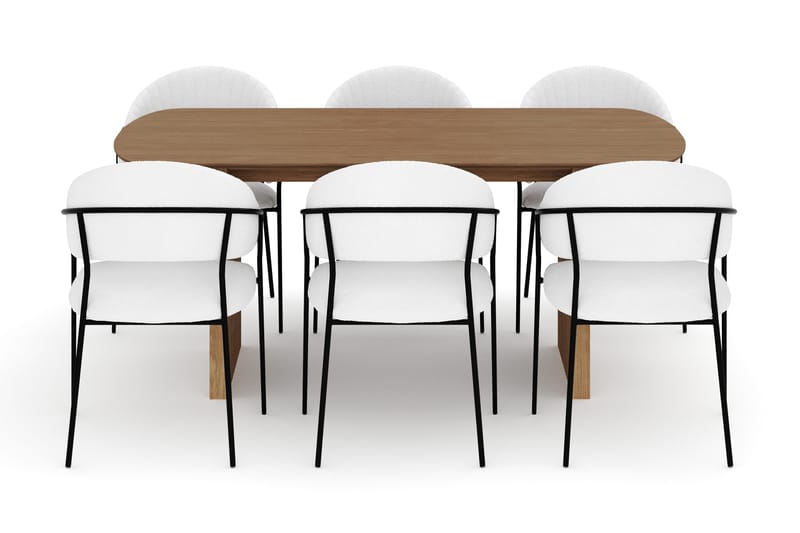 Richeto Matbord 180 cm med 6 Karol Matstolar - Naturlig finish / Vit Bouclé - Products - Möbler - Bord & matgrupp - Matgrupp
