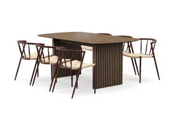 Richeto Matbord 180 cm med 6 Winston Matstolar - Rökt ek / Beige / Metallben Rökt ek - Products - Möbler - Bord & matgrupp - Matgrupp