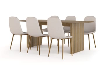 Richeto Matbord 210 cm ek +  6 st Nibe stol beige med ek ben - Natur/Beige - Products - Möbler - Bord & matgrupp - Matgrupp