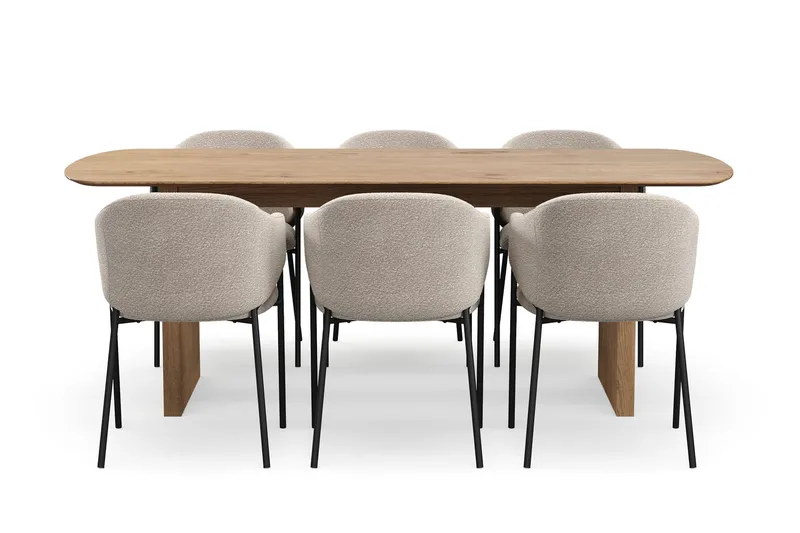 Richeto Matbord 210 cm med 6 Filip Matstolar - Naturlig finish / Taupe Bouclé - Products - Möbler - Bord & matgrupp - Matgrupp