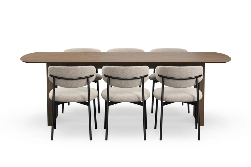 Richeto Matbord 240 cm med 6 Lucy Matstolar - Rökt ek / Greige Bouclé - Products - Möbler - Bord & matgrupp - Matgrupp