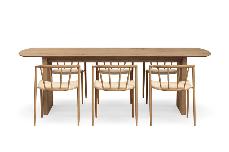 Richeto Matbord 240 cm med 6 Winston Matstolar - Naturlig finish / Beige / Metallben Ek - Products - Möbler - Bord & matgrupp - Matgrupp