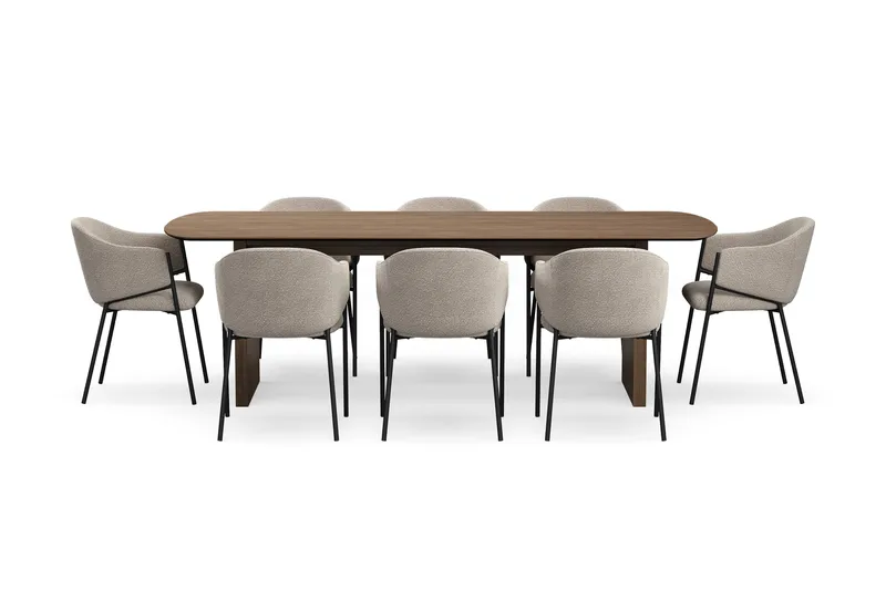 Richeto Matbord 240 cm med 8 Filip Matstolar - Rökt ek / Taupe Bouclé - Products - Möbler - Bord & matgrupp - Matgrupp