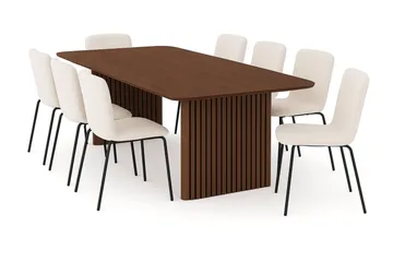 Richeto Matbord 240 cm med 8 Katy Matstolar - Rökt ek / Vit Bouclé - Products - Möbler - Bord & matgrupp - Matgrupp