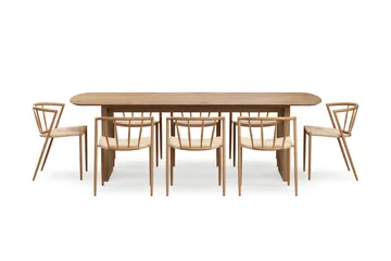 Richeto Matbord 240 cm med 8 Winston Matstolar - Naturlig finish / Beige / Metallben Ek - Products - Möbler - Bord & matgrupp - Matgrupp