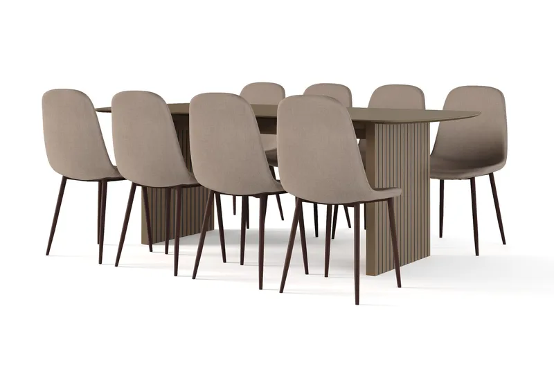 Richeto Matbord Rökt Ek 210 cm valnöt +  8 st Nibe stol brun med valnöt ben, Brun