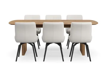 Richeto Matgrupp 210 cm med 6 Mora Snurrstolar - Naturlig finish/Ljusbeige - Products - Möbler - Bord & matgrupp - Matgrupp