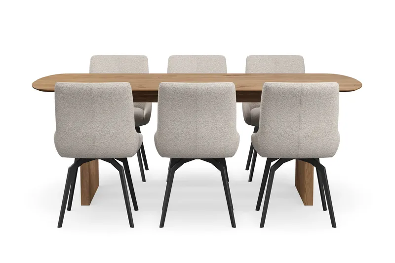Richeto Matgrupp 210 cm med 6 Mora Snurrstolar - Naturlig finish/Mörkbeige - Products - Möbler - Bord & matgrupp - Matgrupp