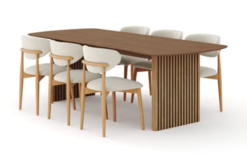 Richeto Matgrupp 240 cm Ek med 6 Molly Matstolar, Ek/Beige