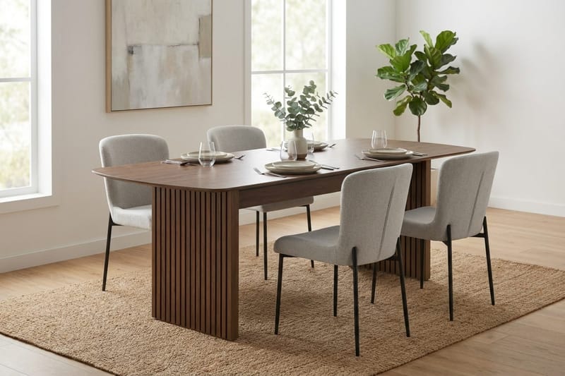 Richeto Matgrupp Rökt Ek 180 cm med 4 Elsie Matstolar - Rökt ek/Vit - Products - Möbler - Bord & matgrupp - Matgrupp