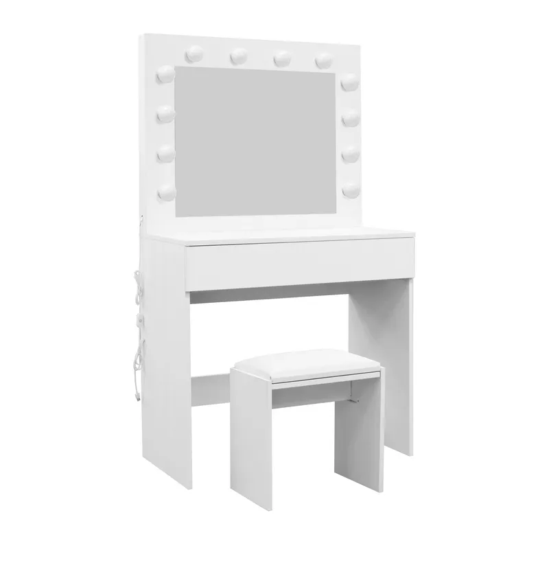Glow Litet sminkbord 80 cm med spegel lådor och pall -  LED Belysning - Vit - Products - Möbler - Bord & matgrupp - Sminkbord & toalettbord