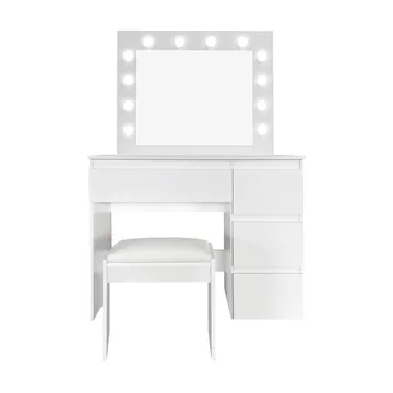 Glow Sminkbord 94 cm med spegel lådor och pall - LED Belysning - Vit - Products - Möbler - Bord & matgrupp - Sminkbord & toalettbord