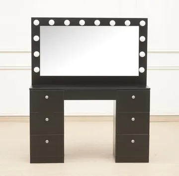 Sminkbord med belysning och kristall-handtag - Svart - Products - Möbler - Bord & matgrupp - Sminkbord & toalettbord