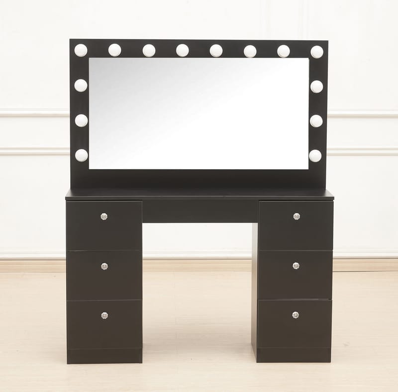 Sminkbord med belysning och kristall-handtag - Svart - Products - Möbler - Bord & matgrupp - Sminkbord & toalettbord
