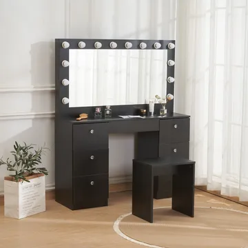 Sminkbord med belysning och kristall-handtag - Svart - Products - Möbler - Bord & matgrupp - Sminkbord & toalettbord