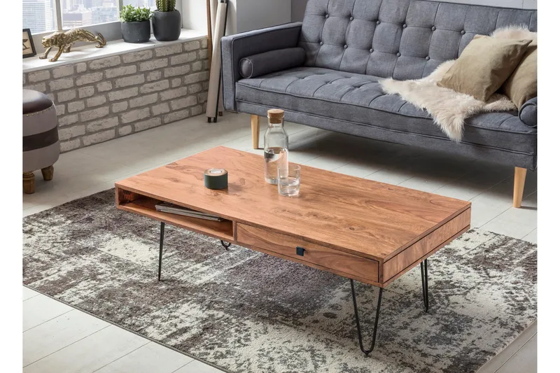 Langner Soffbord 60 cm med Förvaring 2 Lådor + Hyllor - Akacia/Svart - Products - Möbler - Bord & matgrupp - Soffbord - Soffbord med förvaring