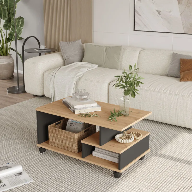 Solven Soffbord 90x42,5x51 cm - Ek och antracit - Products - Möbler - Bord & matgrupp - Soffbord - Soffbord med hjul