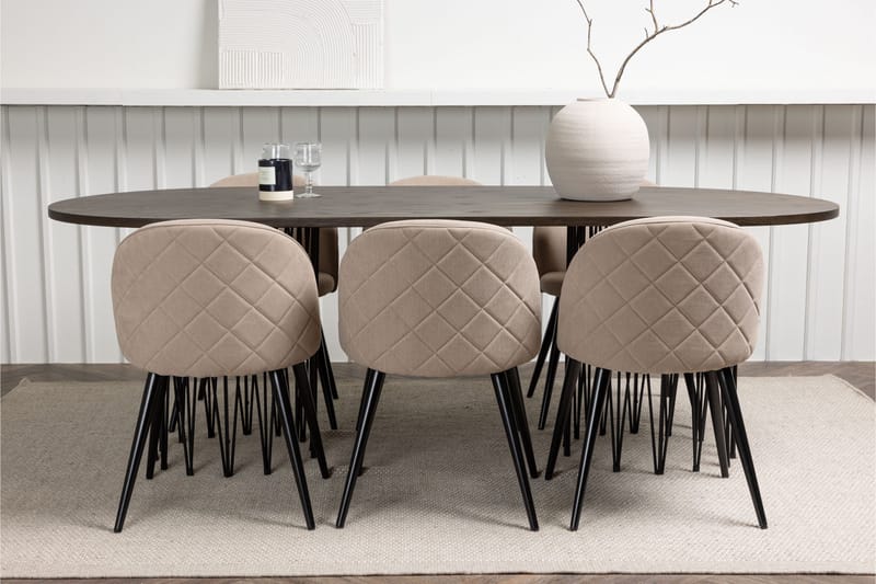 Stone Matgrupp 220 cm Rektangulär med 6 Velvet stolar - Beige - Products - Möbler - Bord & matgrupp - Matgrupp