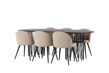 Stone Matgrupp 220 cm Rektangulär med 6 Velvet stolar - Beige - Products - Möbler - Bord & matgrupp - Matgrupp