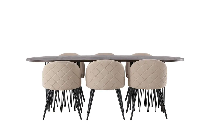 Stone Matgrupp 220 cm Rektangulär med 6 Velvet stolar - Beige - Products - Möbler - Bord & matgrupp - Matgrupp