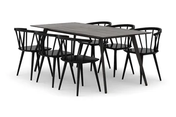 Tyrö Matgrupp med 6 st Tyrö Karmstolar, Smoked Oak/Black