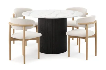 Uppveda Matbord 120 cm Rund med 4 st Jaiveer Matstolar - Svart/Vit - Products - Möbler - Bord & matgrupp - Matgrupp