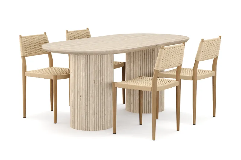 Uppveda Matbord Travetin utseende med 4 st Jamna Matstolar, Beige