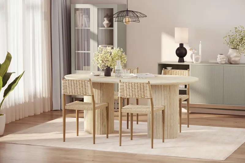 Uppveda Matbord Travetin utseende med 4 st Jamna Matstolar - Beige - Products - Möbler - Bord & matgrupp - Matgrupp