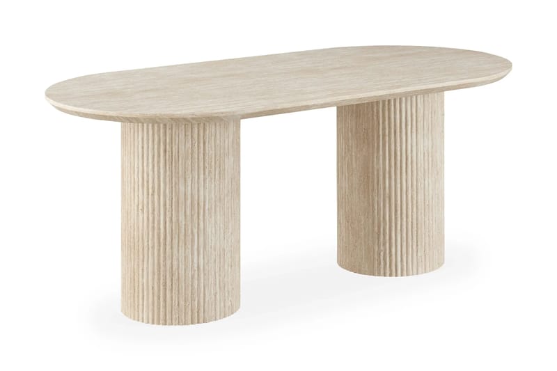 Uppveda Matgrupp 180 cm Oval Travertin med 4 Reciclar Matstolar - Travertin/Greige - Products - Möbler - Bord & matgrupp - Matgrupp