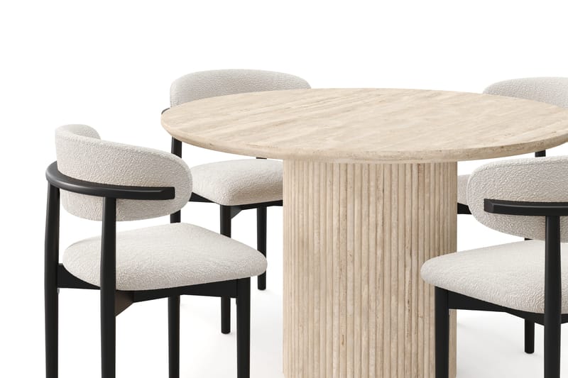 Uppveda Runt Matbord 120cm Travetin utseende med 4 st Jaiveer Matstolar - Beige - Products - Möbler - Bord & matgrupp - Matgrupp