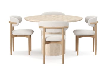 Uppveda Runt Matbord 120cm Travetin utseende med 4 st Jaiveer Matstolar - Beige - Products - Möbler - Bord & matgrupp - Matgrupp