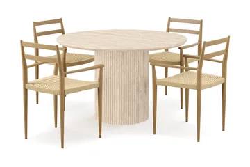 Uppveda Runt Matbord 120cm Travetin utseende med 4 st Jamna Karmstolar - Beige - Products - Möbler - Bord & matgrupp - Matgrupp