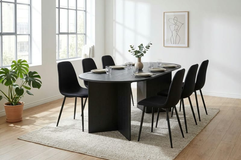 Vera Matgrupp rektangulärt 180 cm Svart med 6 Nibe Matstolar - Svart - Products - Möbler - Bord & matgrupp - Matgrupp