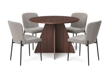 Vera Matgrupp runt 110 cm Valnöt med 4 Elsie Matstolar - Valnöt/Ljusgrå - Products - Möbler - Bord & matgrupp - Matgrupp