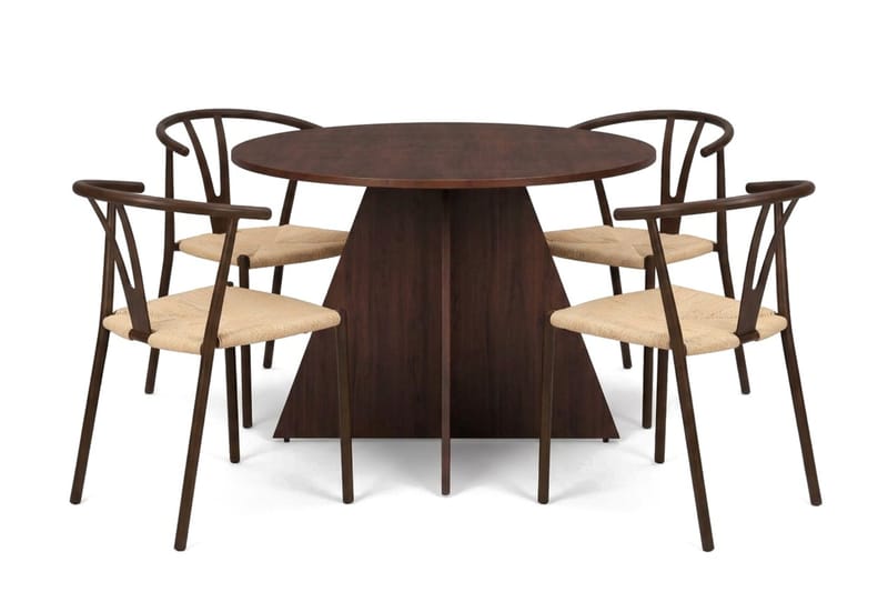 Vera Matgrupp runt 110 cm Valnöt med 4 Elysia Matstolar - Products - Möbler - Bord & matgrupp - Matgrupp