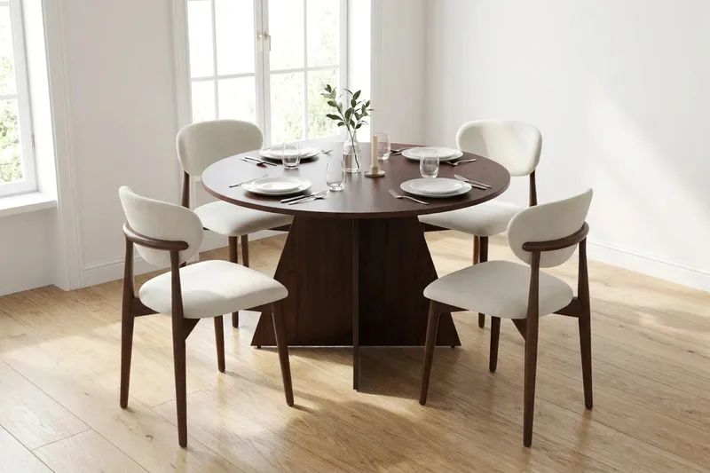 Vera Matgrupp runt 110 cm Valnöt med 4 Molly Matstolar - Valnöt - Products - Möbler - Bord & matgrupp - Matgrupp