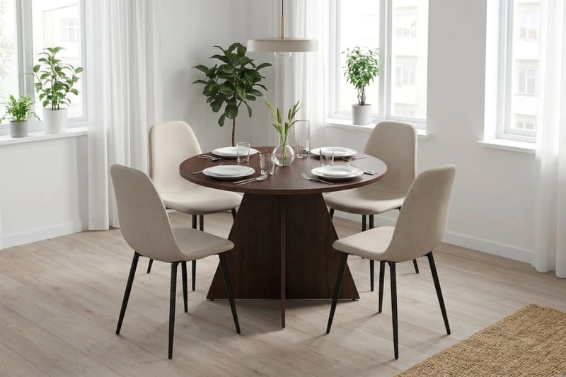 Vera Matgrupp runt 110 cm Valnöt med 4 Nibe Matstolar - Valnöt - Products - Möbler - Bord & matgrupp - Matgrupp