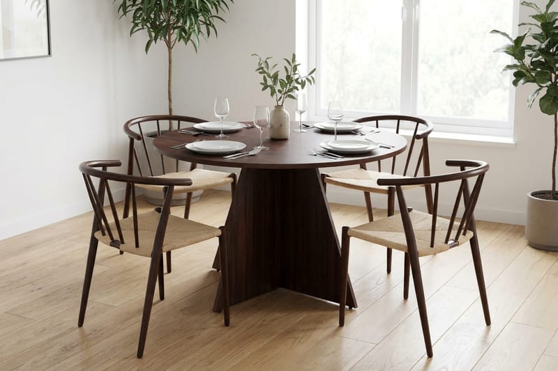 Vera Matgrupp runt 110 cm Valnöt med 4 Winston Matstolar - Valnöt - Products - Möbler - Bord & matgrupp - Matgrupp