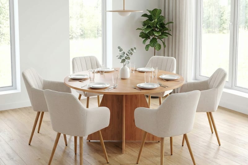 Vera Matgrupp runt 130 cm Ek med 6 Filippa Matstolar - Ek - Products - Möbler - Bord & matgrupp - Matgrupp