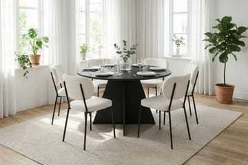 Vera Matgrupp runt 130 cm Svart med 6 Gemmiano Matstolar - Svart - Products - Möbler - Bord & matgrupp - Matgrupp